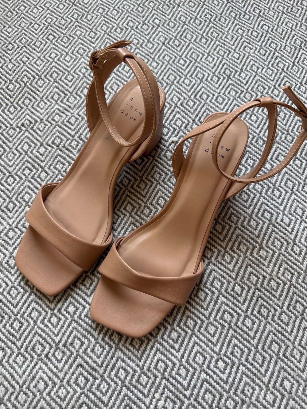 a new day Tan Square-Toe Block Heel Sandals with Ankle Strap